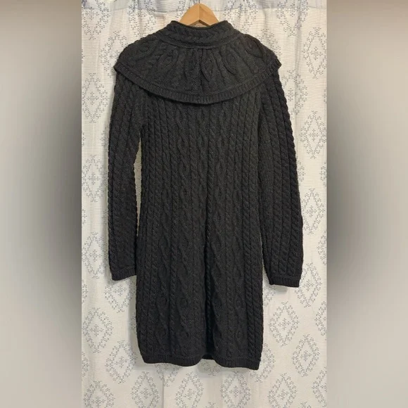 EUC - Aran Crafts 100% Merino Wool Cable Knit Sweater Coat (Charcoal Gray) - Picture 2 of 12